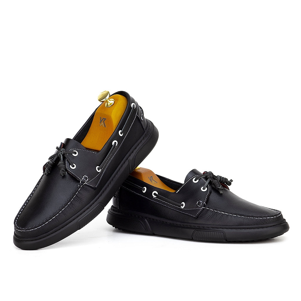 0187e chaussure boat homme en cuir noir