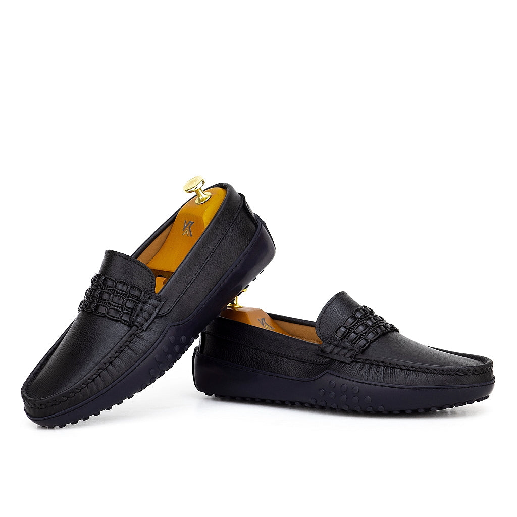 0114 Mocassins Homme en cuir noir