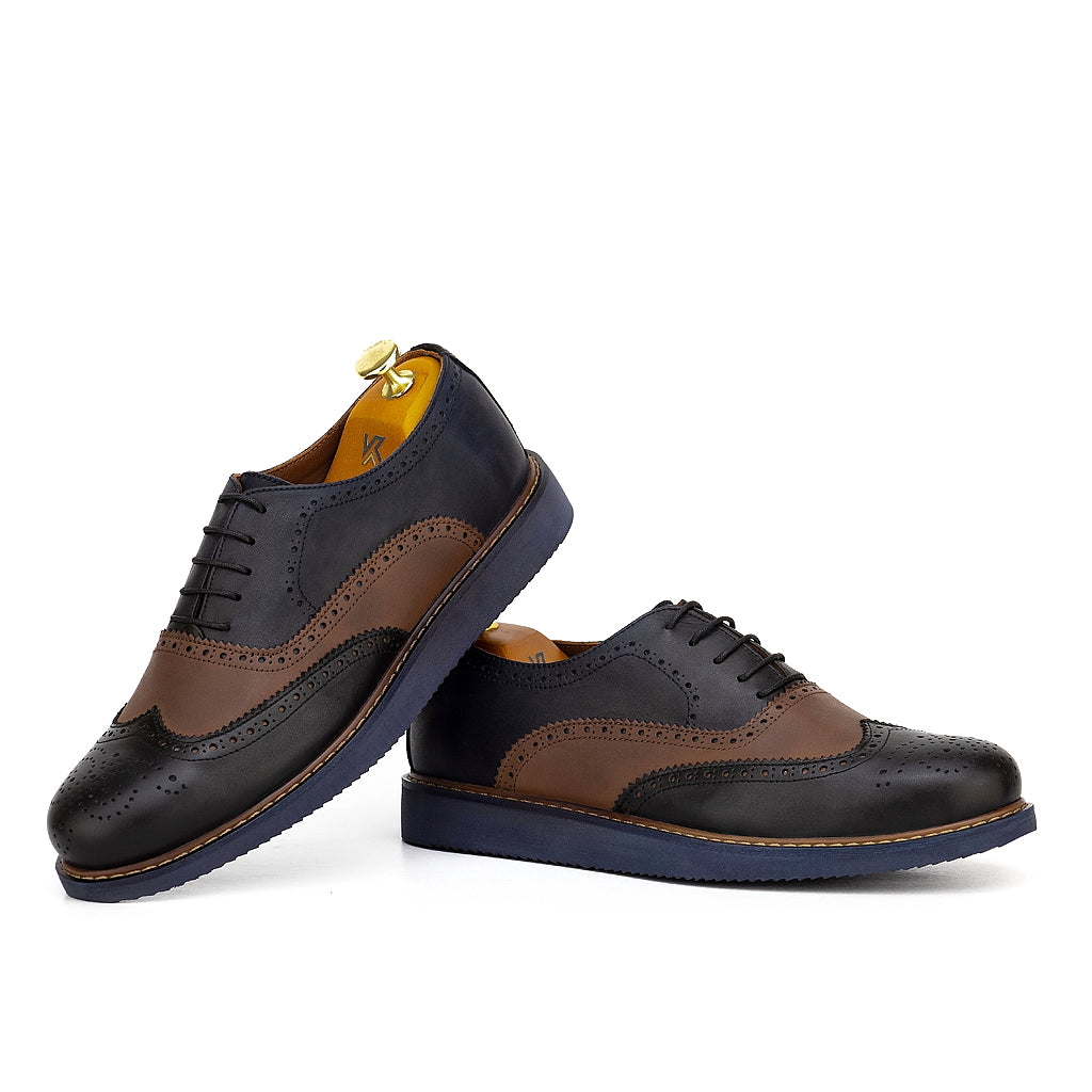 073 Chaussures Homme en cuir noir-marron