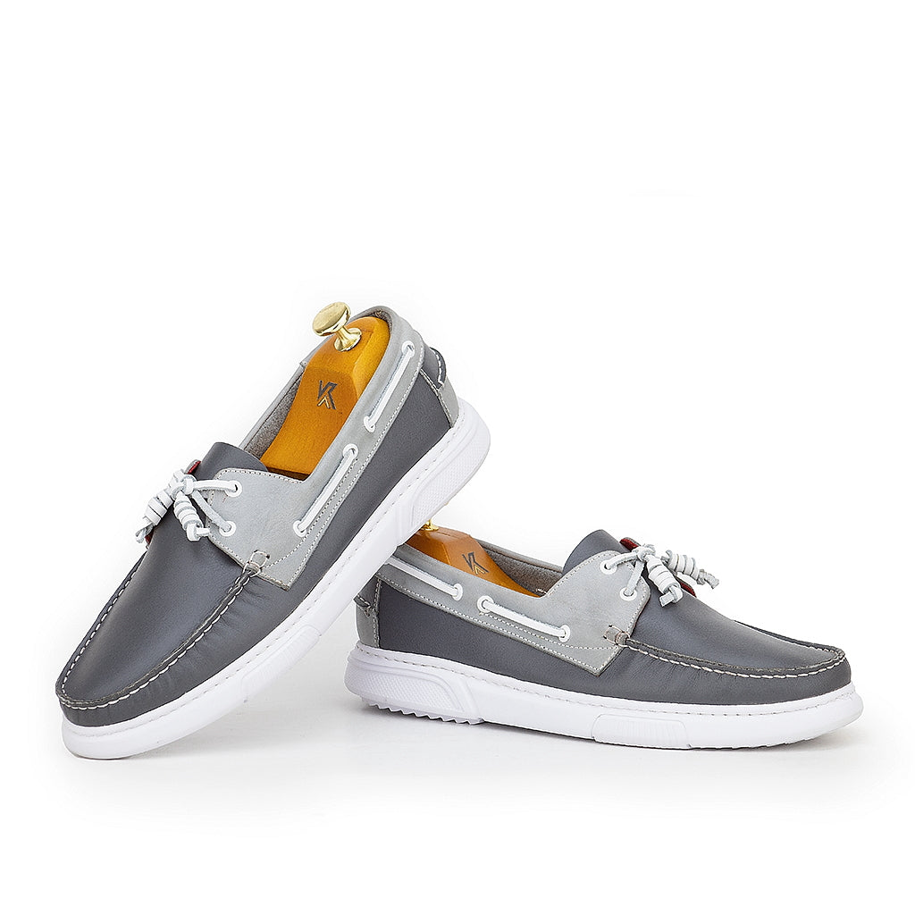 0187e chaussure boat homme en cuir gris
