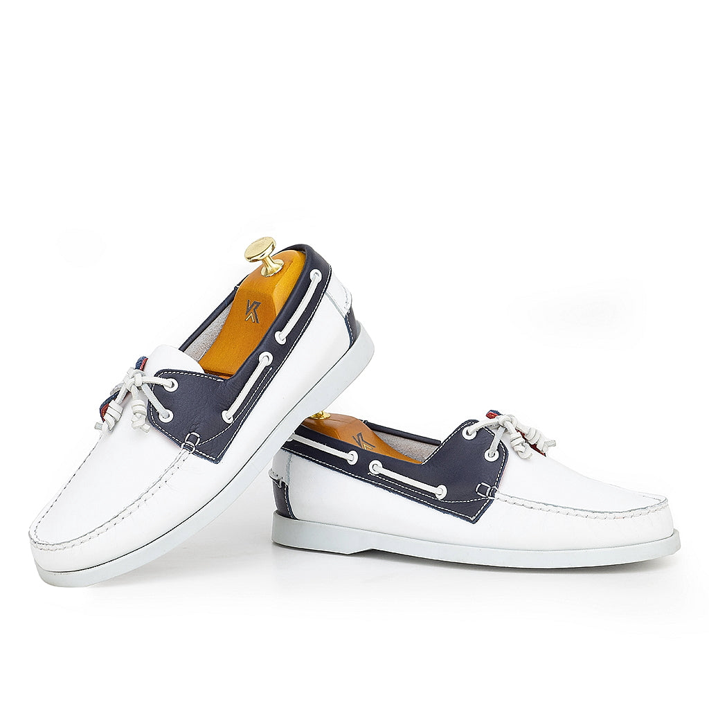 0187 chaussure boat homme en cuir blanc
