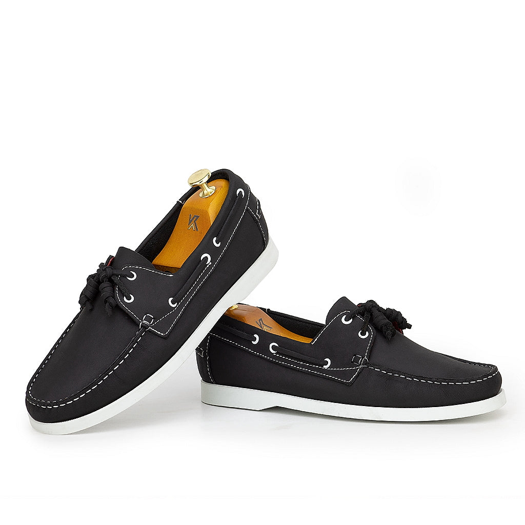 0187 chaussure boat homme en cuir nubuck noir