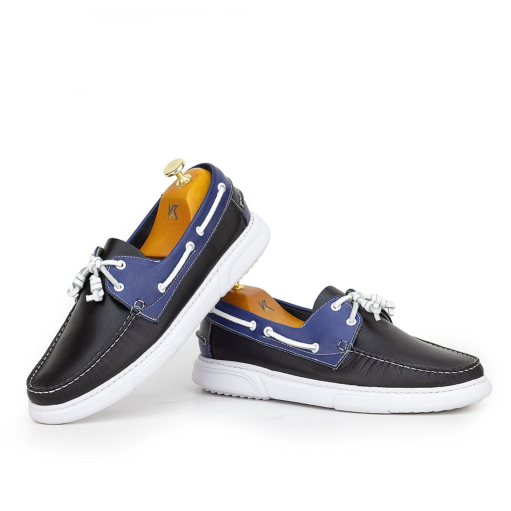 0187e chaussure boat homme en cuir bleu