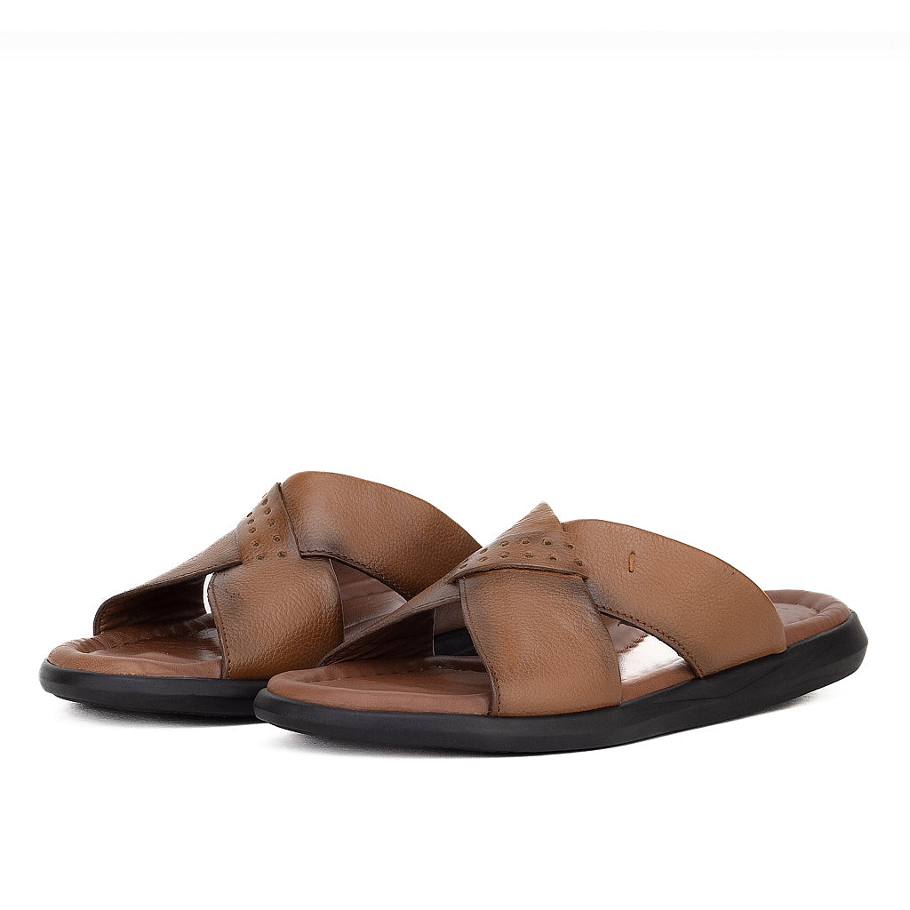 036 sandale confort en cuir homme marron