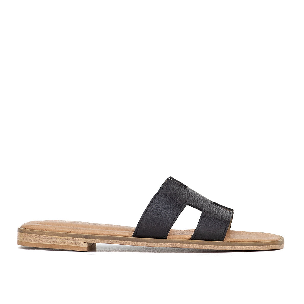 0183 sandale en cuir femme noir