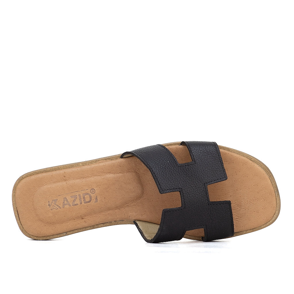 0183 sandale en cuir femme noir
