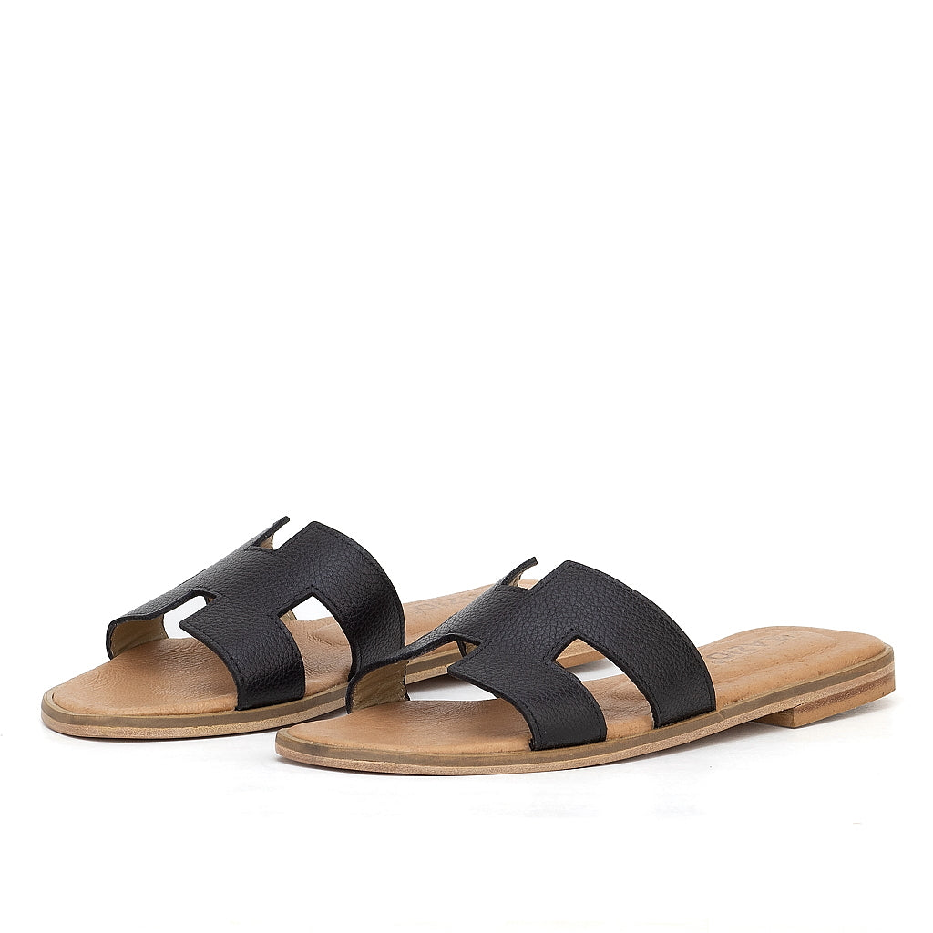 0183 sandale en cuir femme noir
