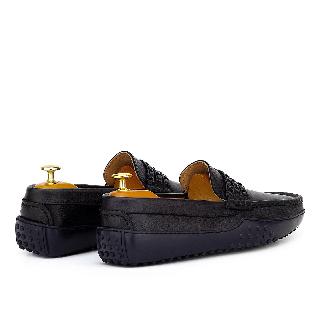 0114 Mocassins Homme en cuir noir