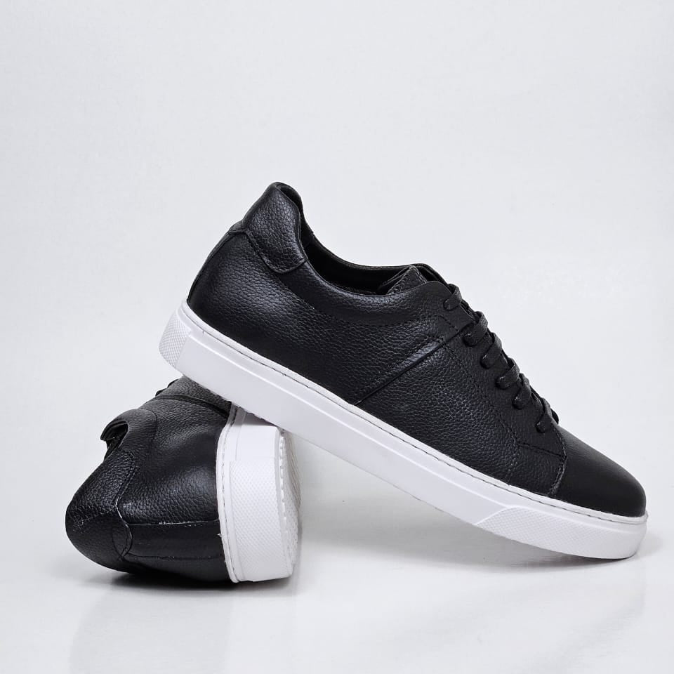 0223 Chaussure Sneaker Homme en cuir noir/blc