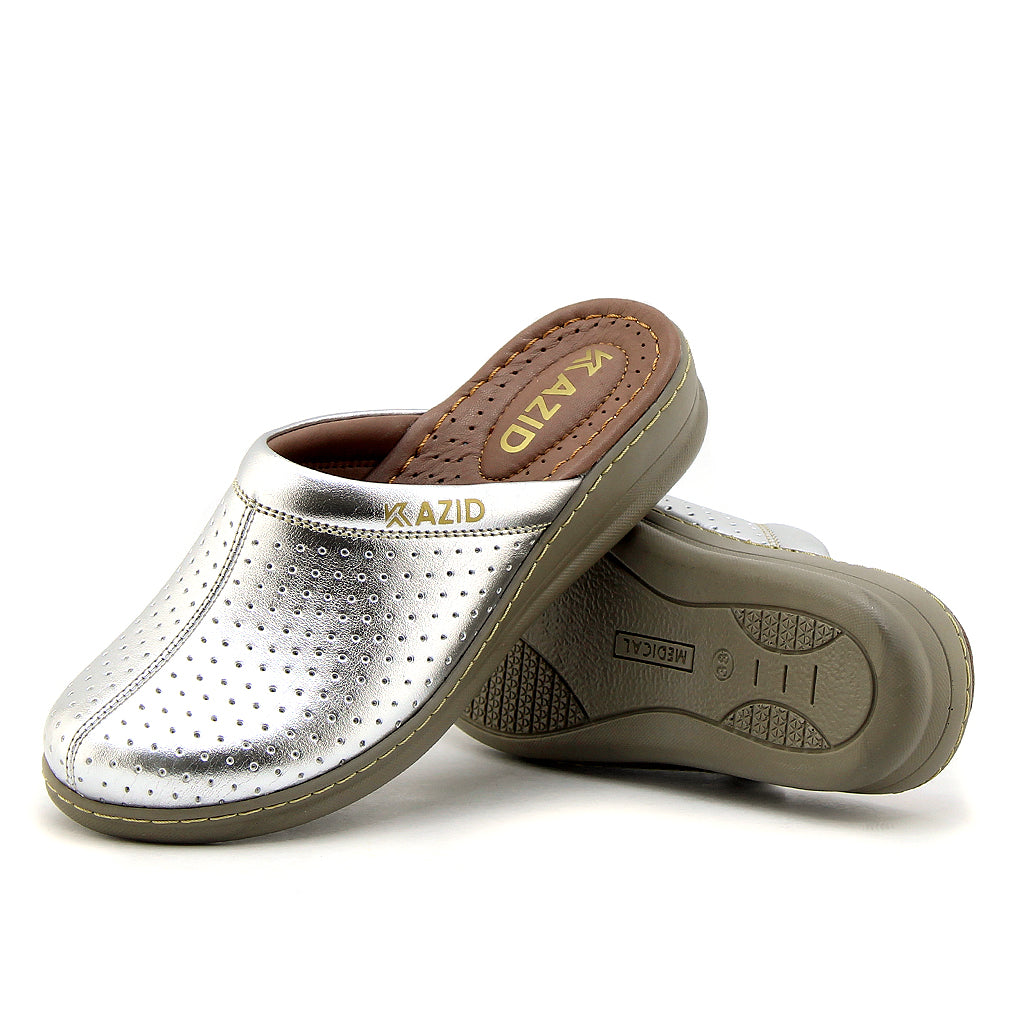 0231 sabot confort en cuir femmes argent