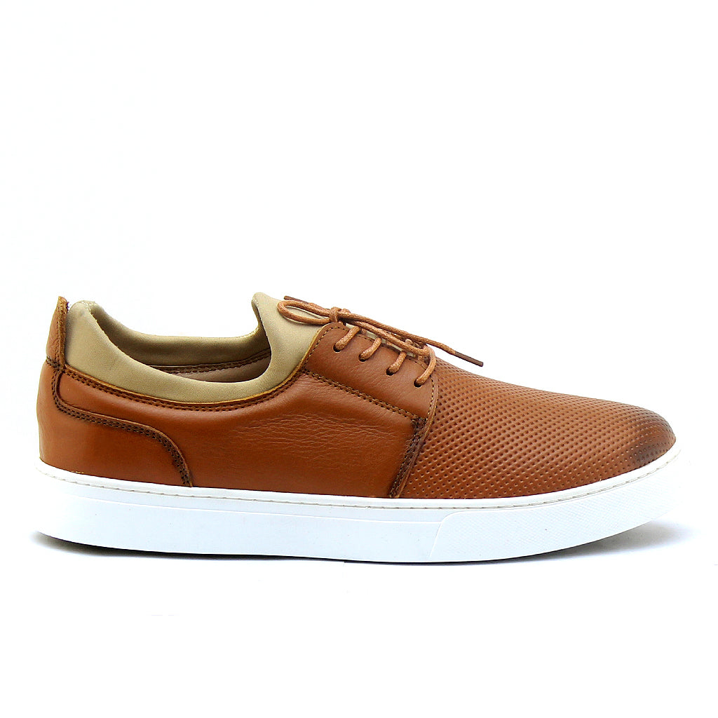 01 Chaussure Sneaker Homme en cuir tabac KAZID