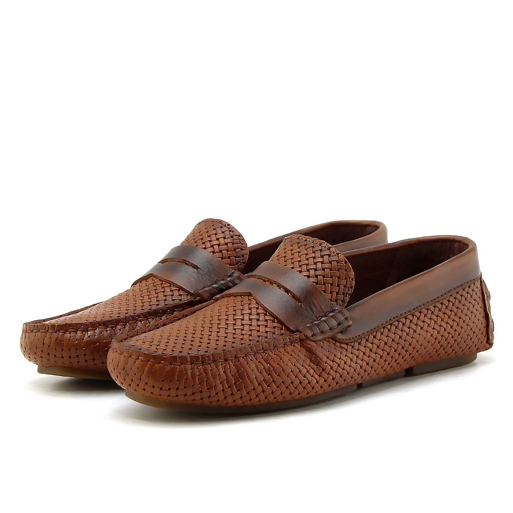 0194 Chaussures Homme Mocassins sports en cuir marron clair