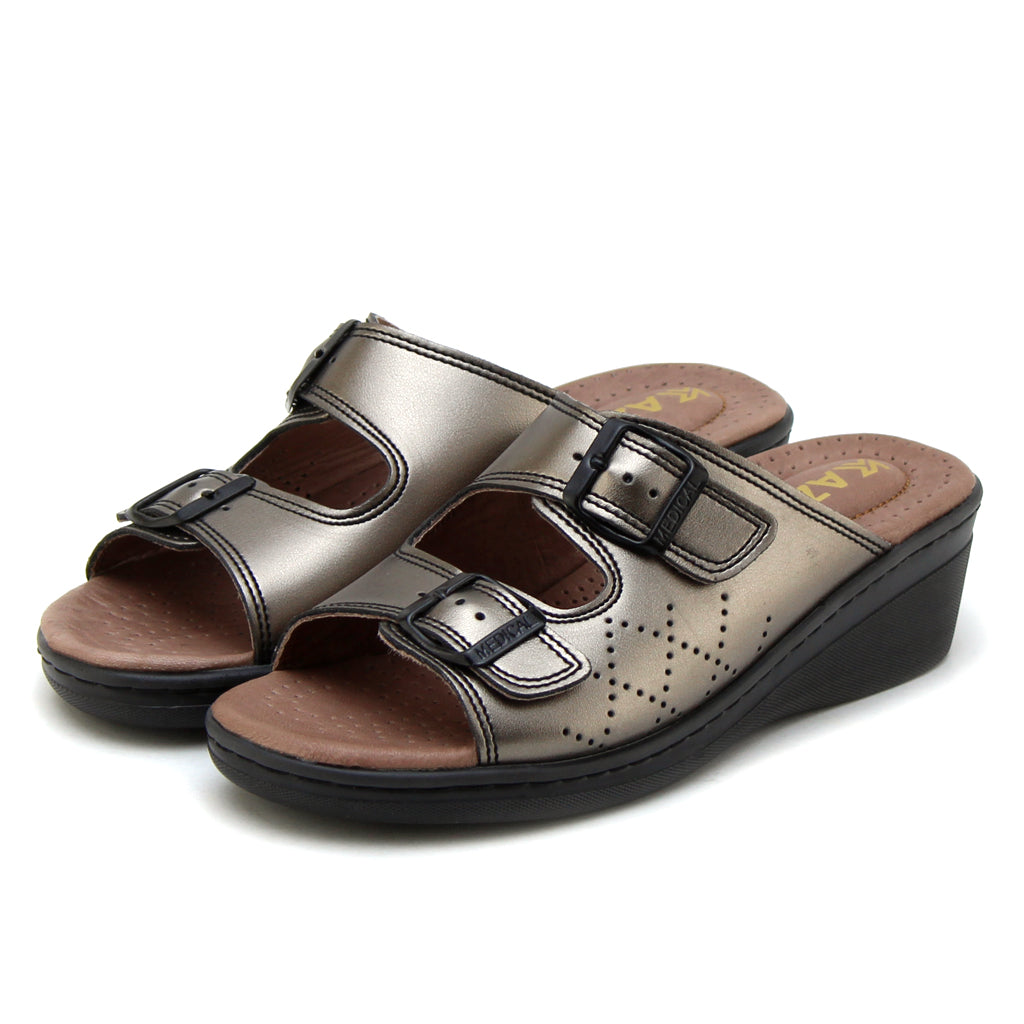 057 sandale médical femme en cuir nickel