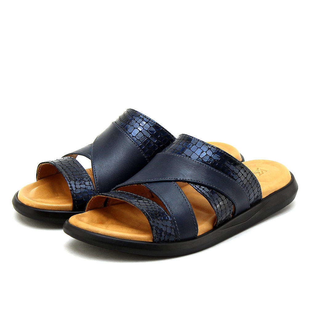 043 sandale confort en cuir homme bleu