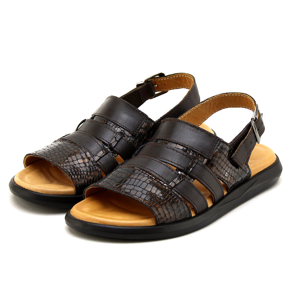 047 sandale confort en cuir homme marron