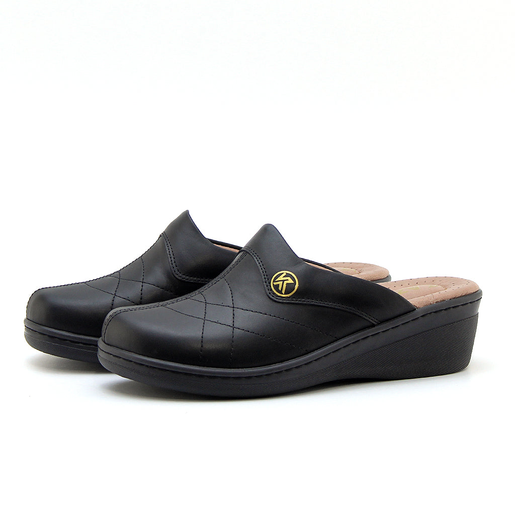 0501 sabot confort en cuir femmes noir