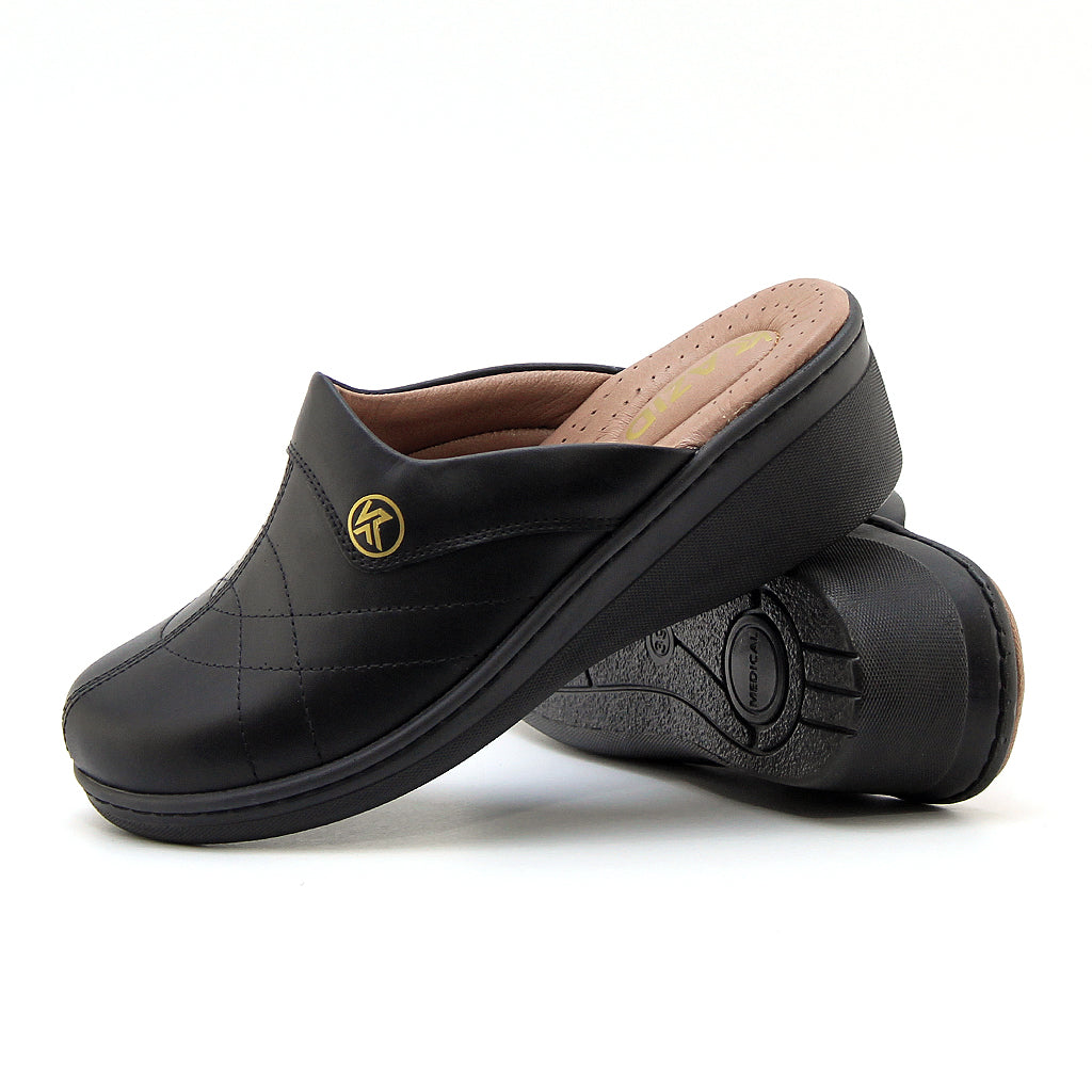 0501 sabot confort en cuir femmes noir