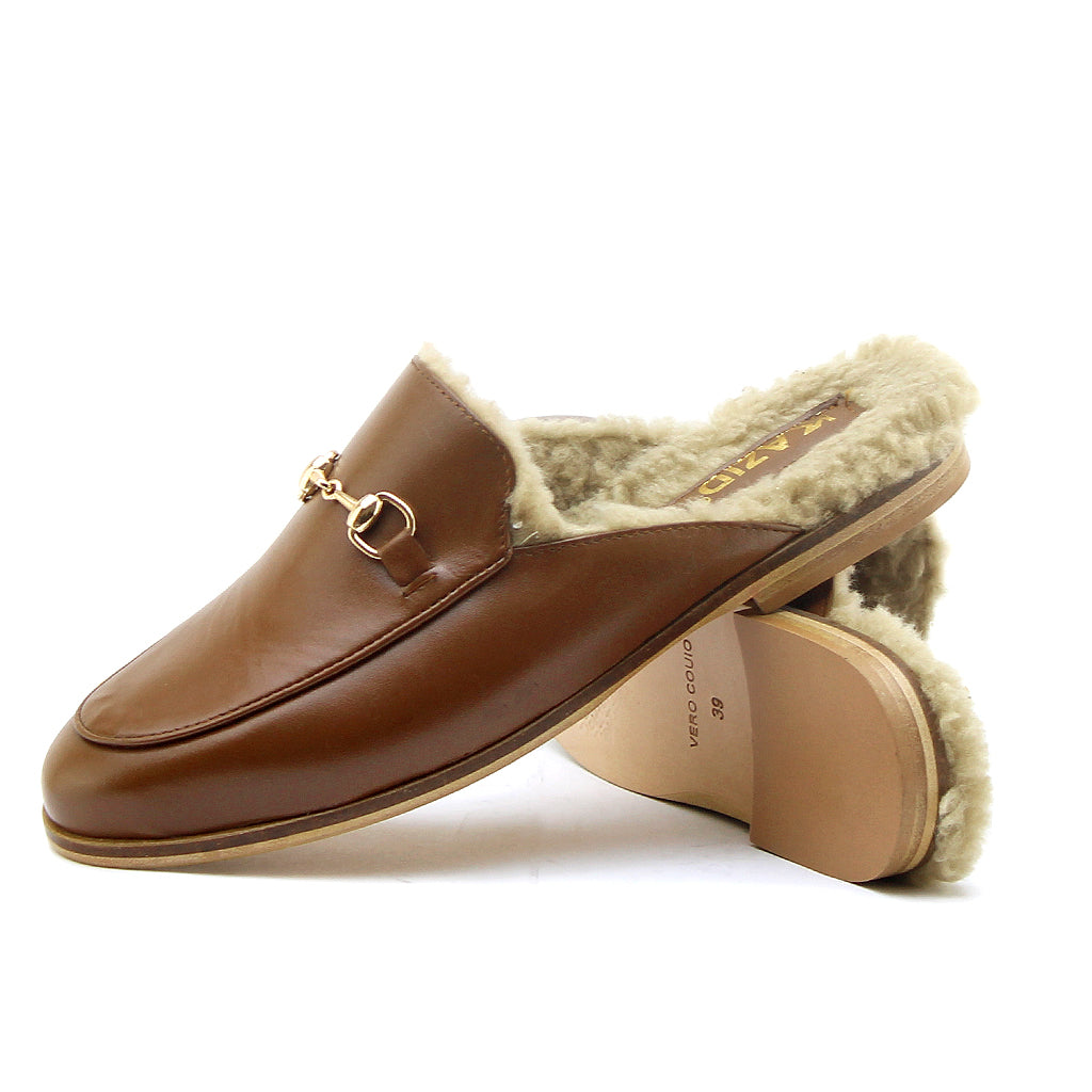 052 mules tabac en cuir femme