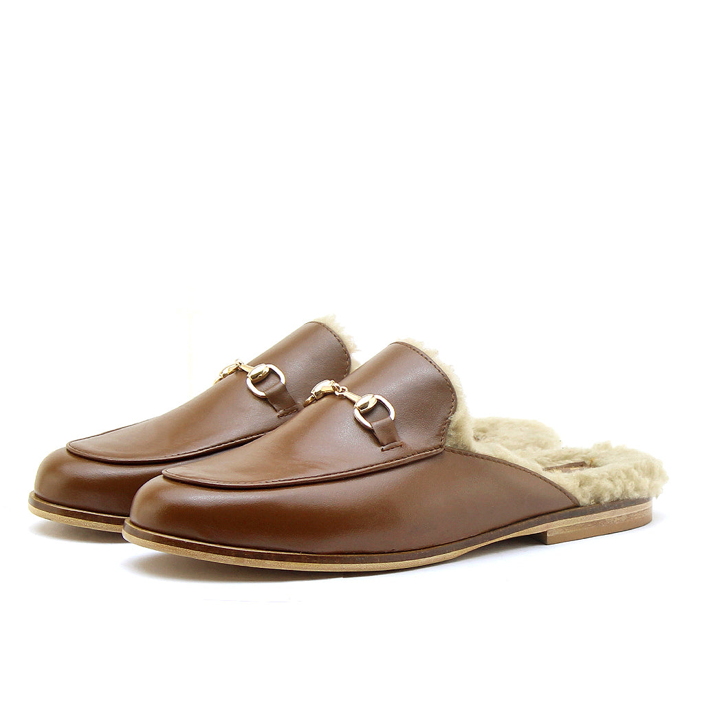 052 mules tabac en cuir femme