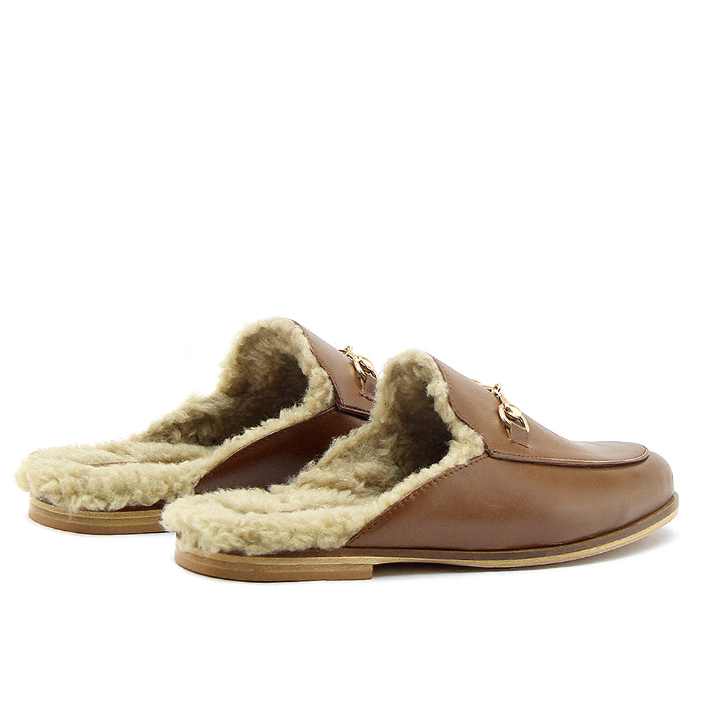 052 mules tabac en cuir femme