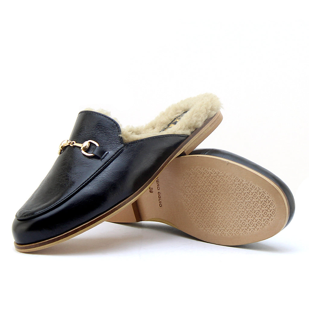 052 mules noir en cuir femme
