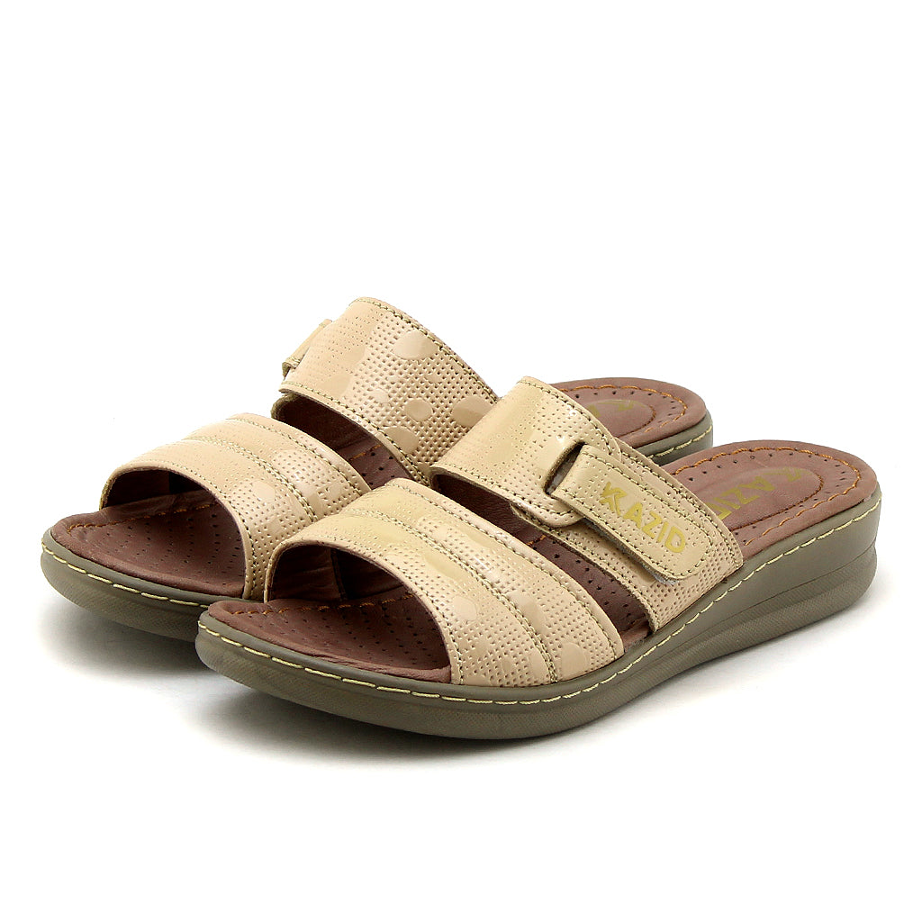 0640 sandale confort en cuir femme biege verni