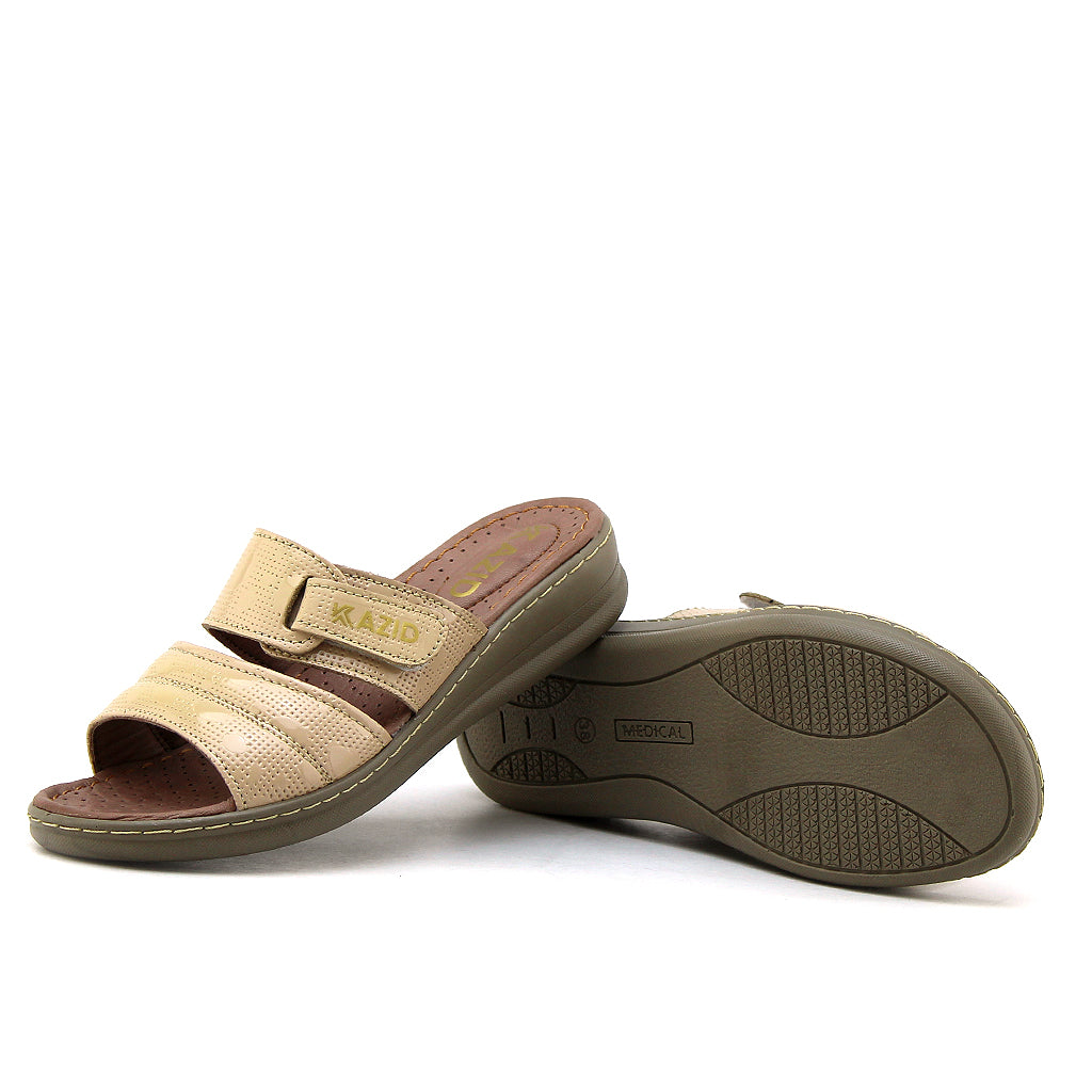 0640 sandale confort en cuir femme biege verni
