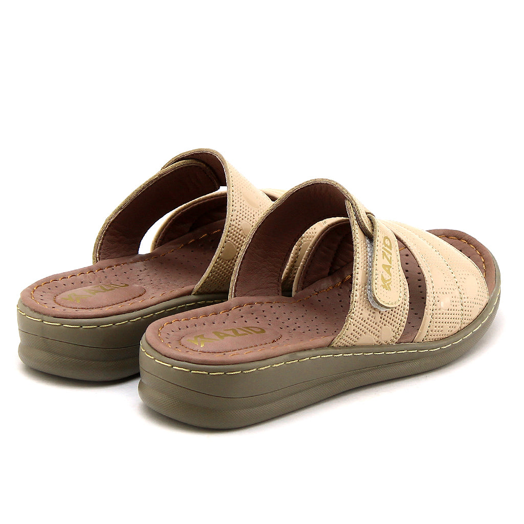 0640 sandale confort en cuir femme biege verni