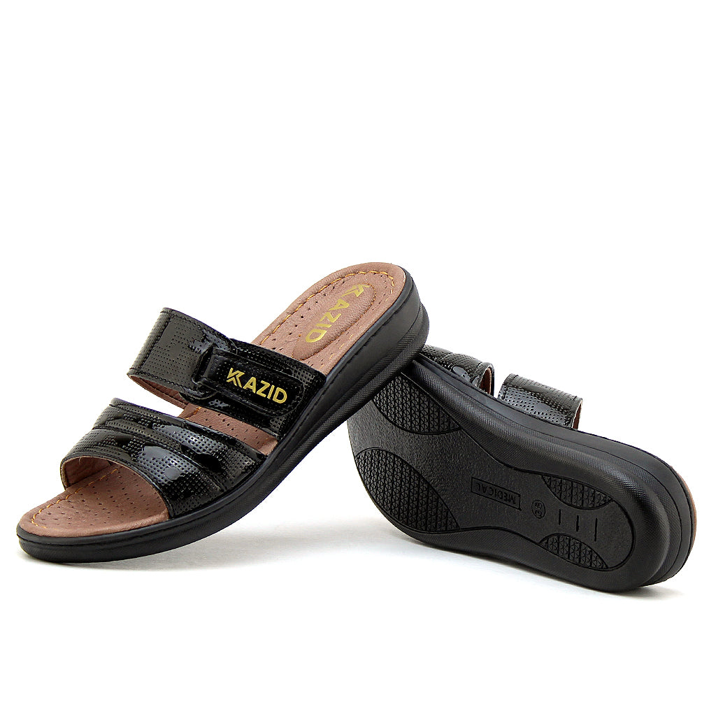 0640 sandale confort en cuir femme noir verni