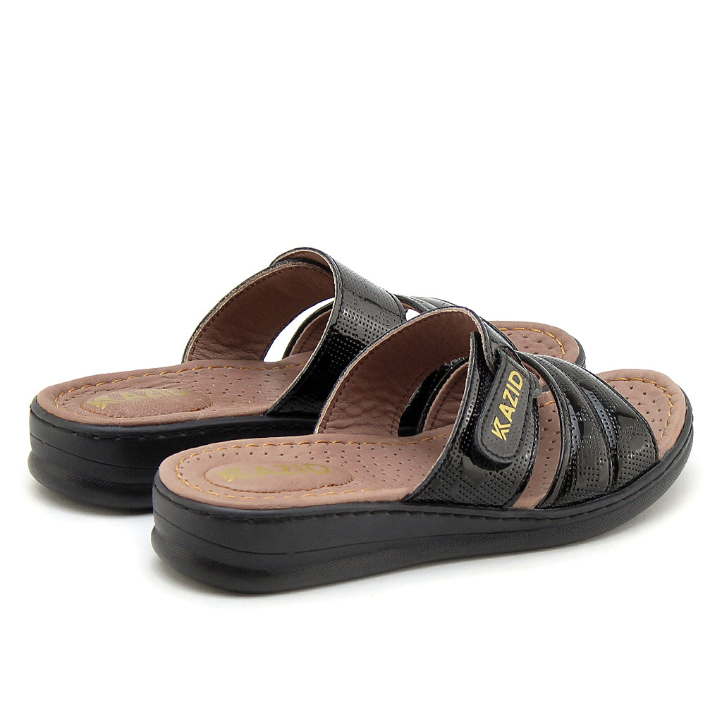 0640 sandale confort en cuir femme noir verni