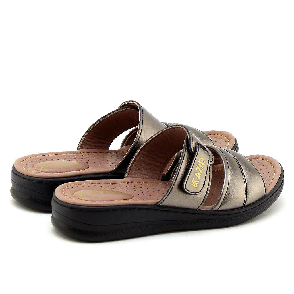 0640 sandale confort en cuir femme nickel