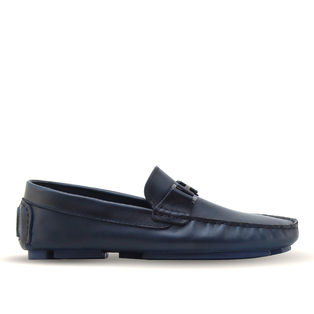 071 Chaussures Homme Mocassins sports en cuir bleu