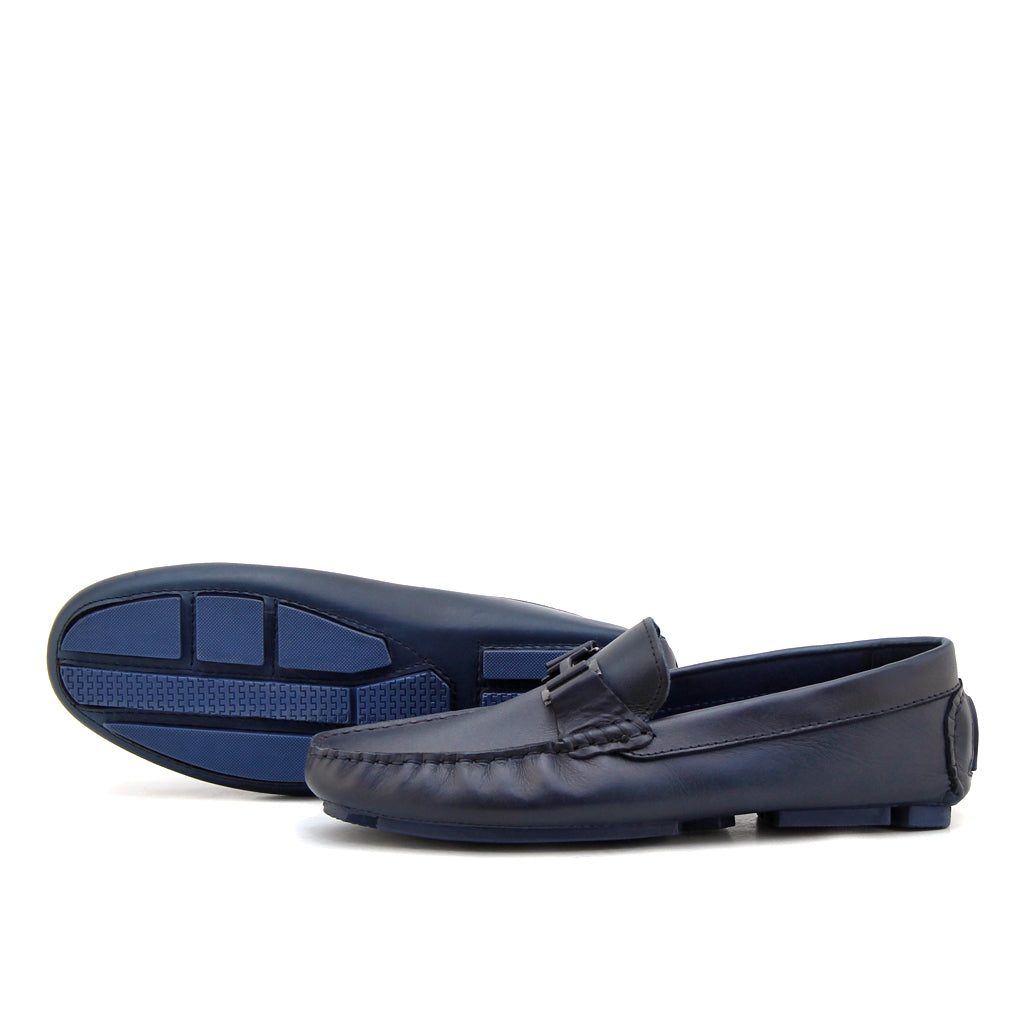 071 Chaussures Homme Mocassins sports en cuir bleu