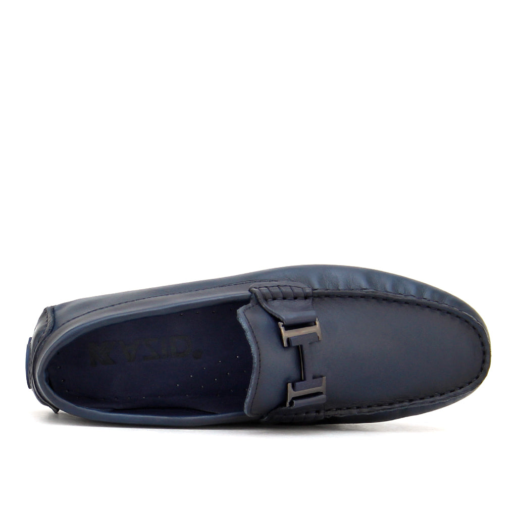 071 Chaussures Homme Mocassins sports en cuir bleu