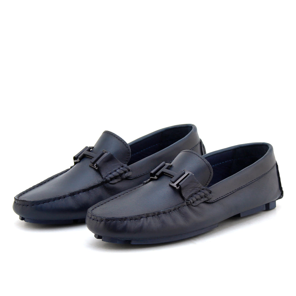 071 Chaussures Homme Mocassins sports en cuir bleu