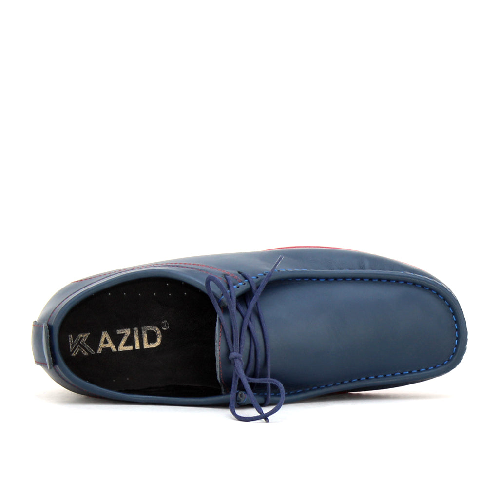 097 Chaussures Homme Mocassins sports en cuir bleu