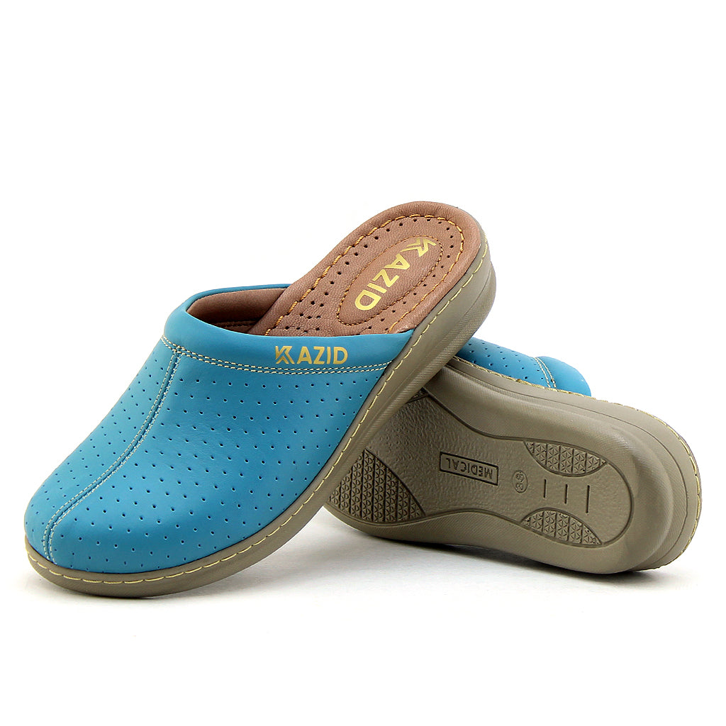 0231 sabot confort en cuir femmes bleu ciel