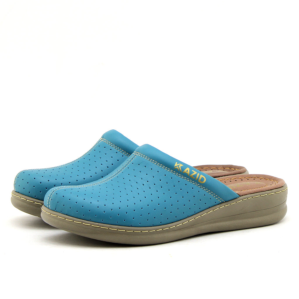0231 sabot confort en cuir femmes bleu ciel