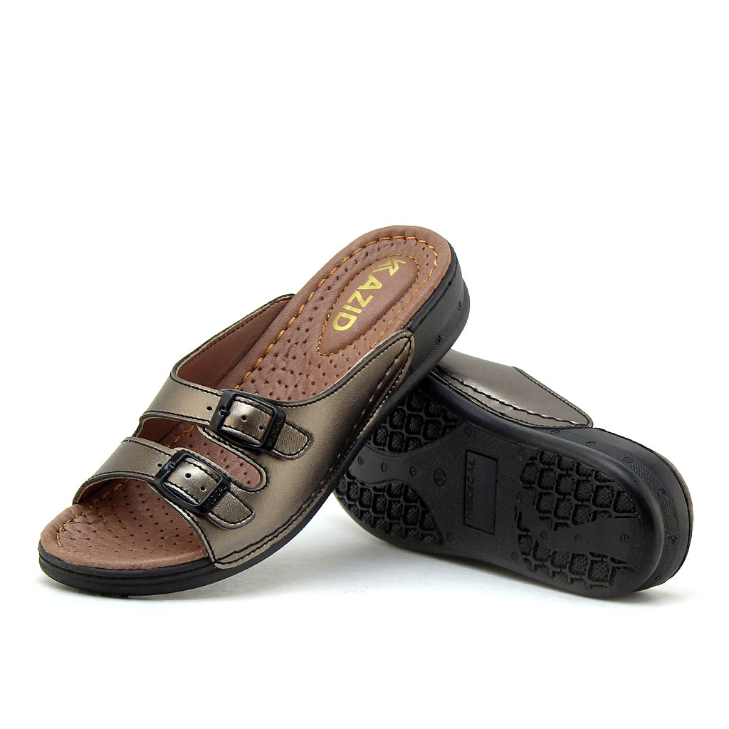 039 sandale confort en cuir femme nickel