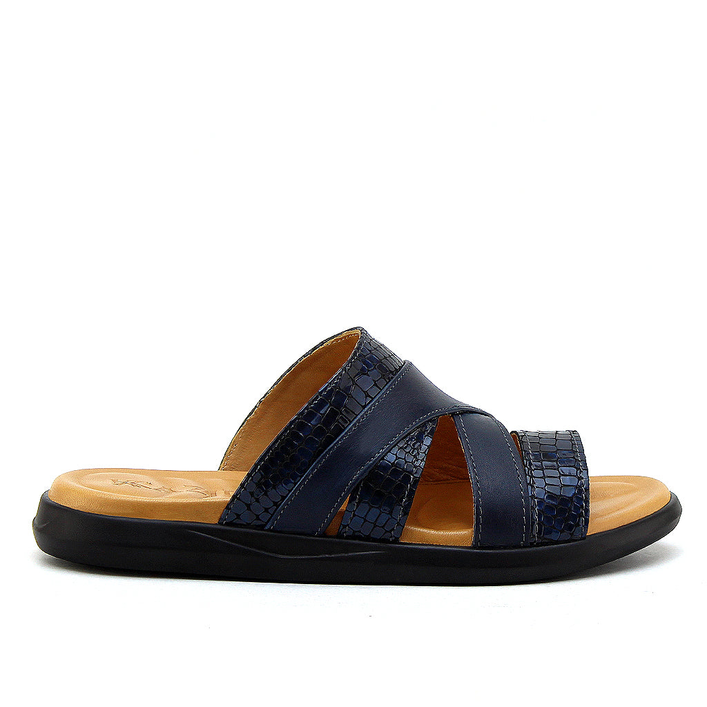 043 sandale confort en cuir homme bleu