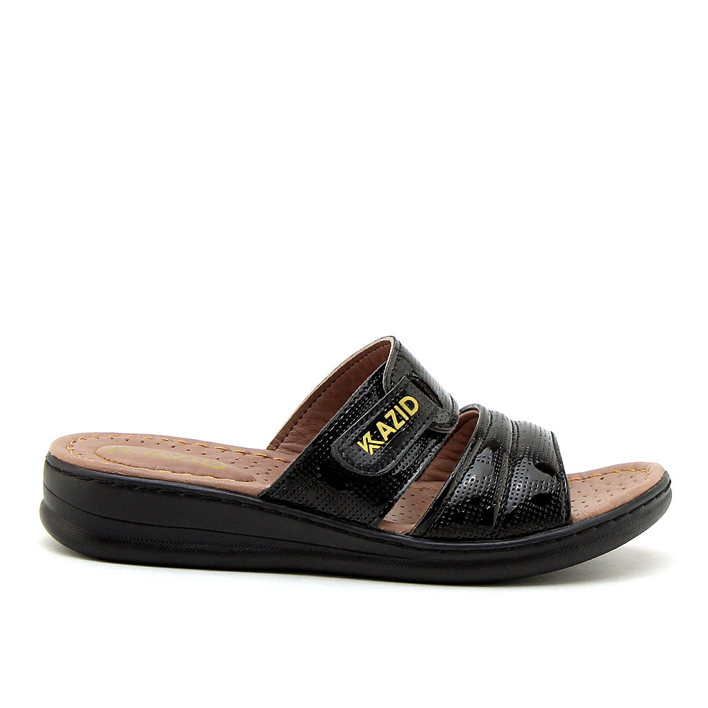 0640 sandale confort en cuir femme noir verni
