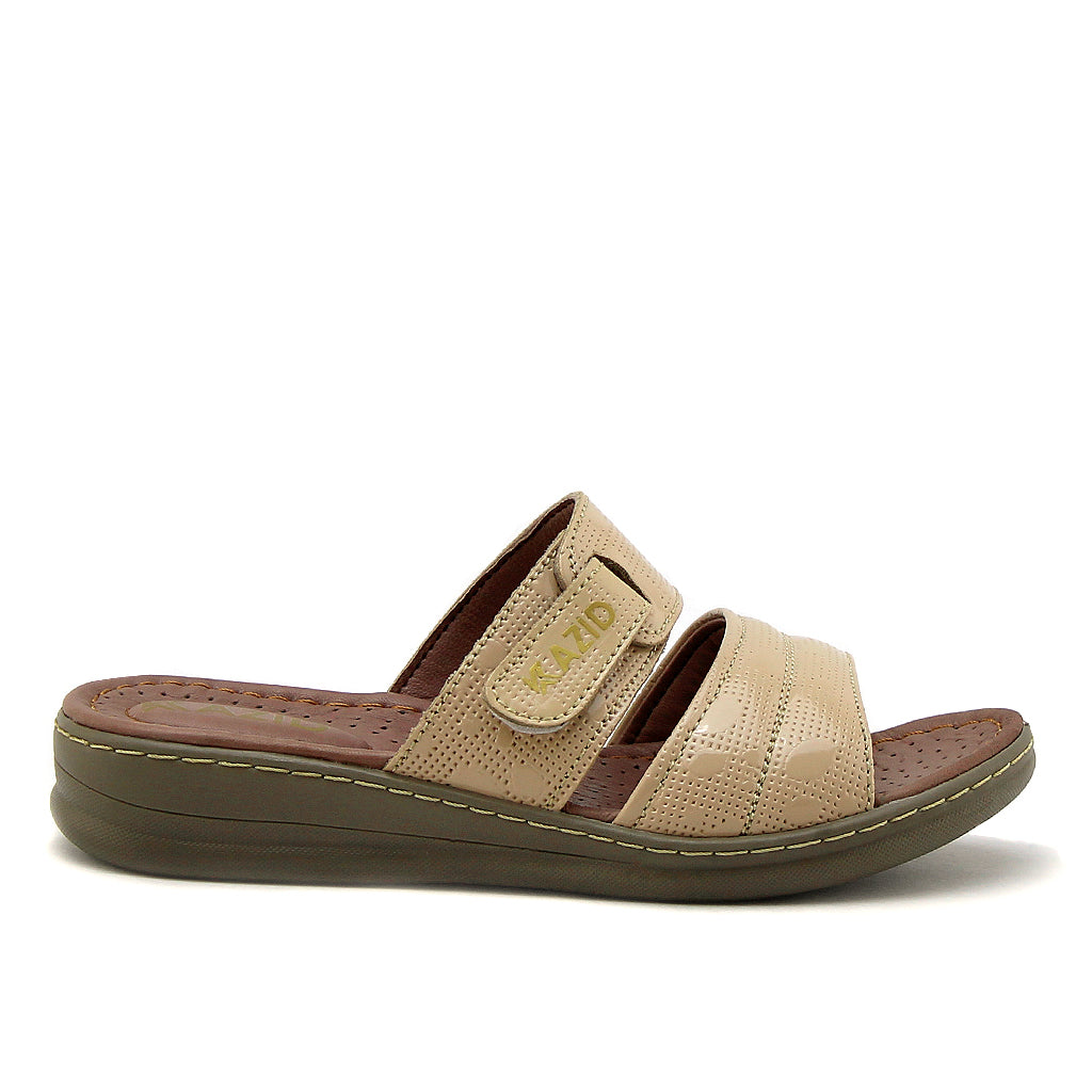 0640 sandale confort en cuir femme biege verni