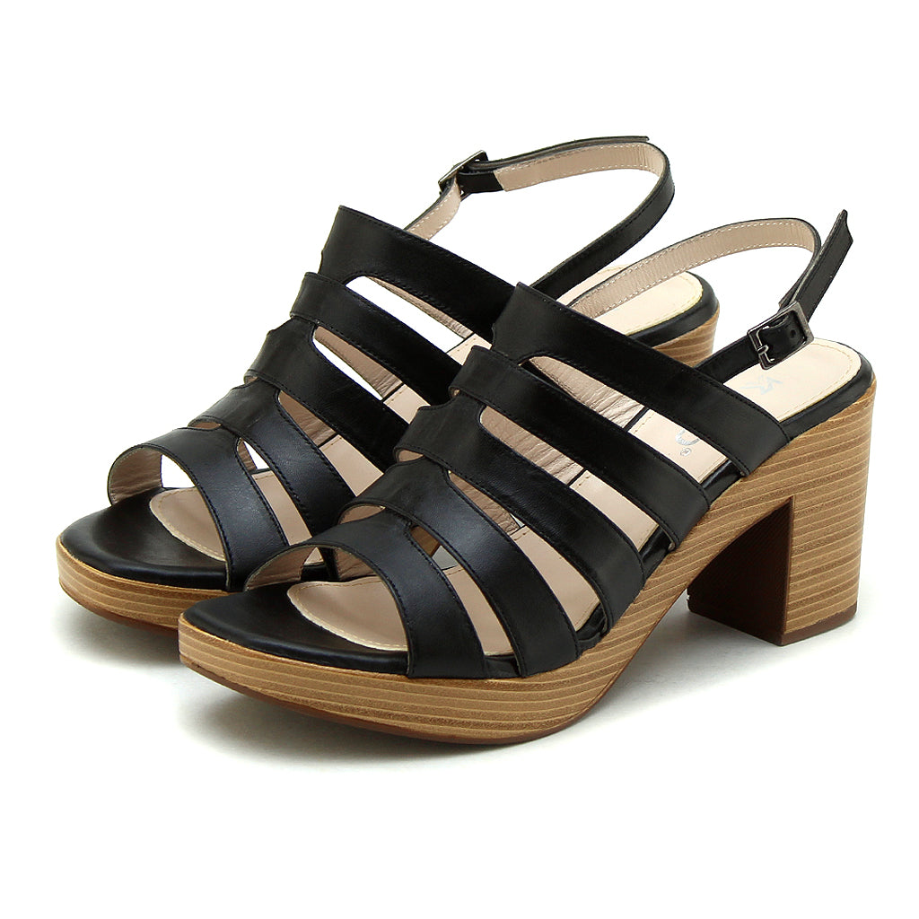 0582 sandale en cuir femme noir