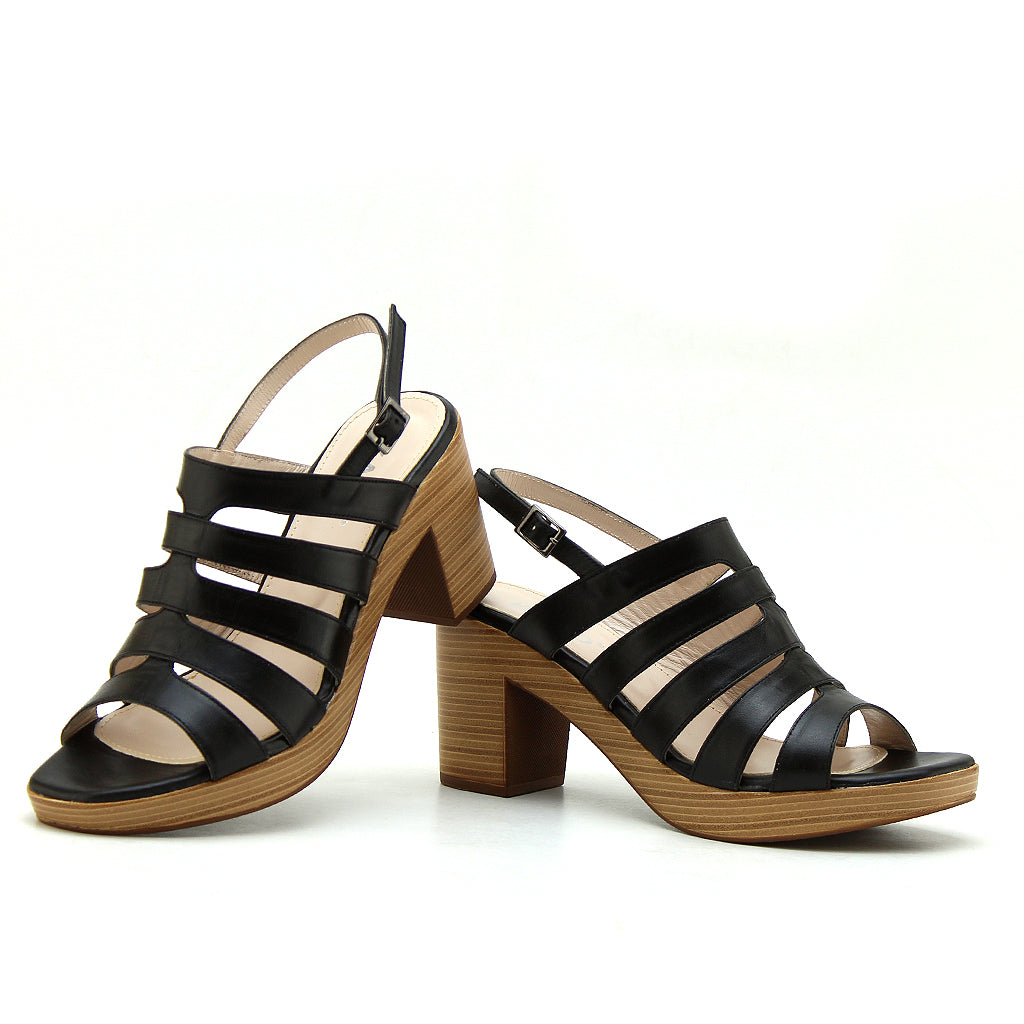 0582 sandale en cuir femme noir
