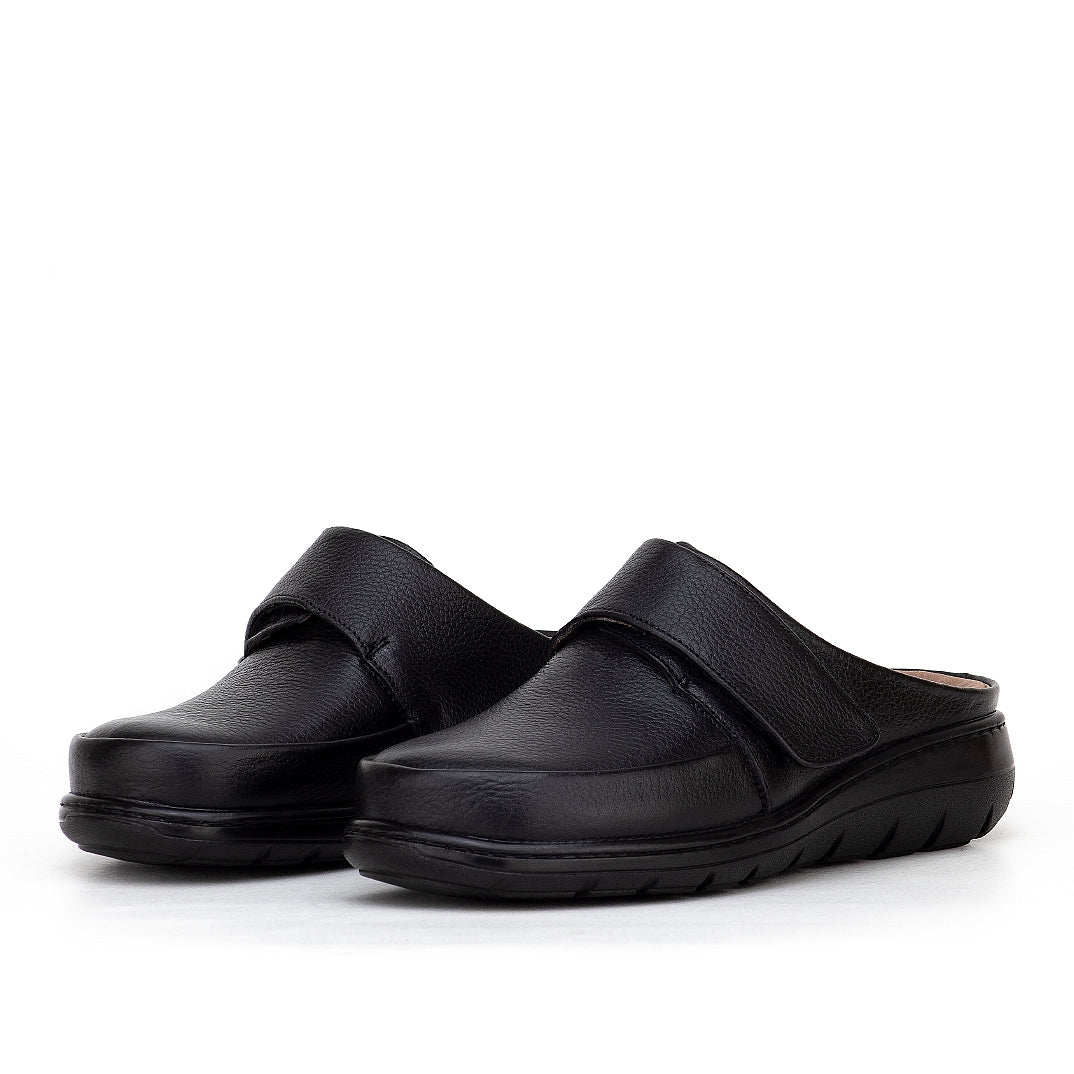 0507 sabot confort en cuir femmes noir