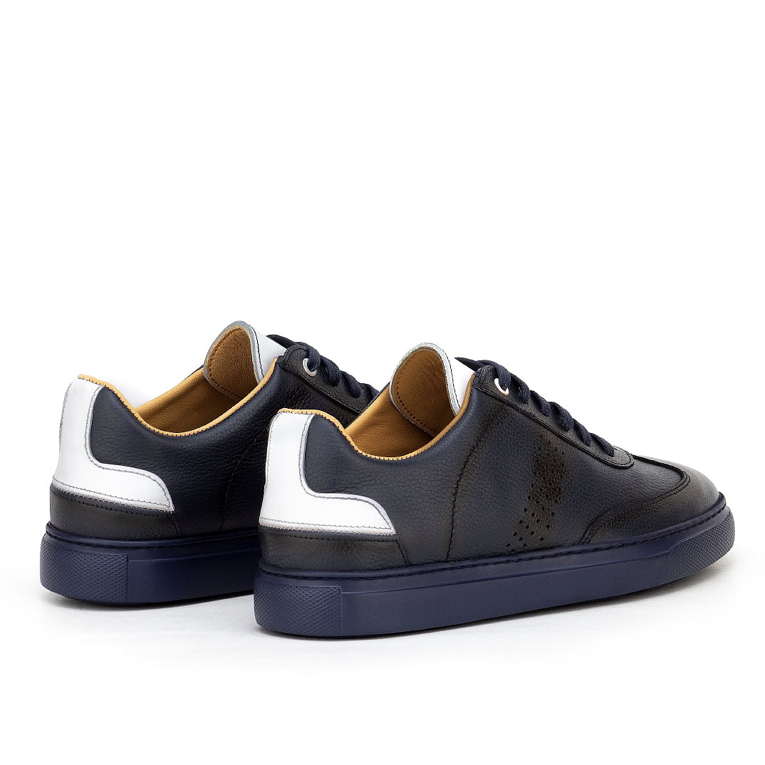 0113 Chaussure Sneaker Homme en cuir bleumarin