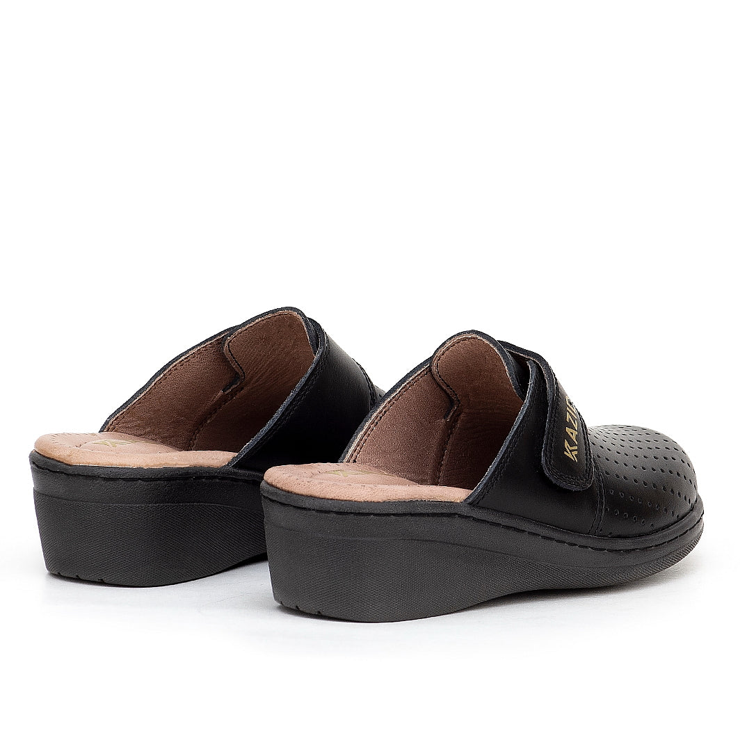 0506 sabot confort en cuir femmes noir