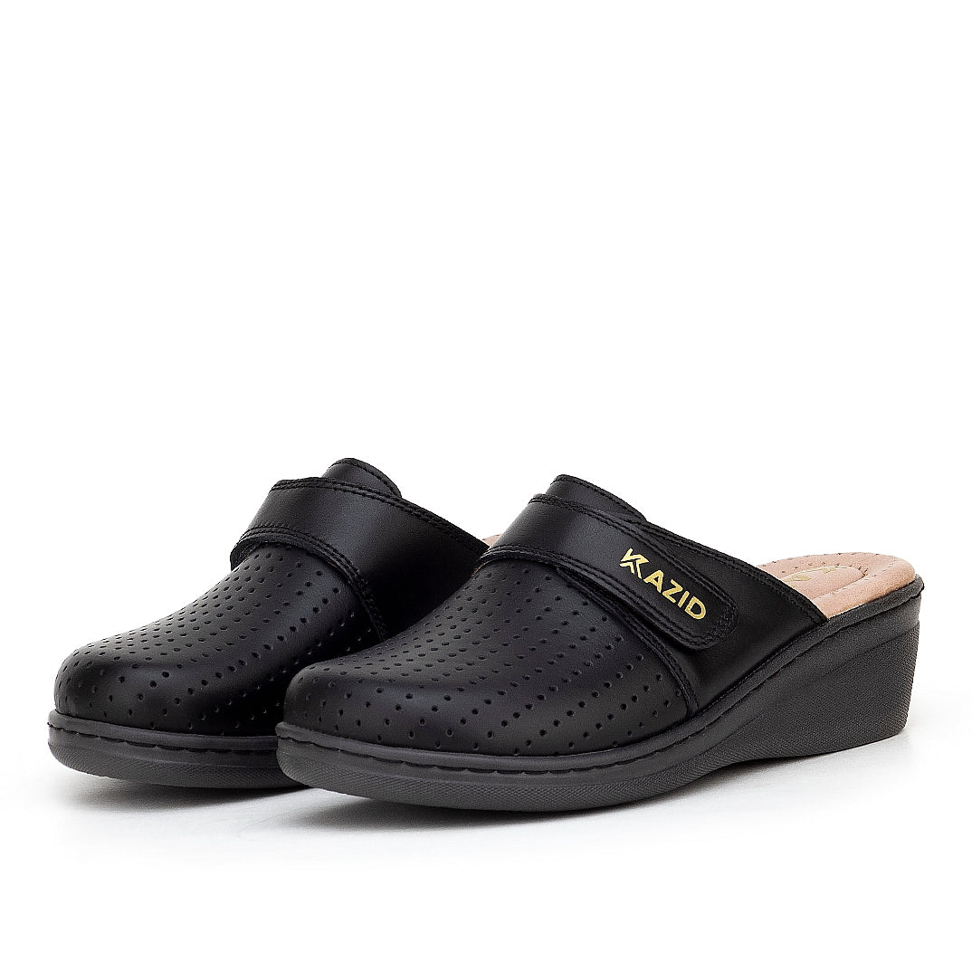 0506 sabot confort en cuir femmes noir