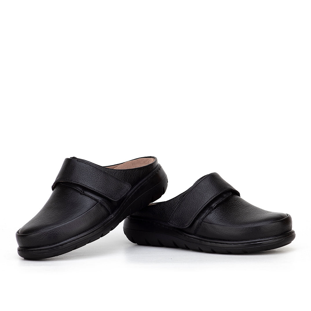 0507 sabot confort en cuir femmes noir