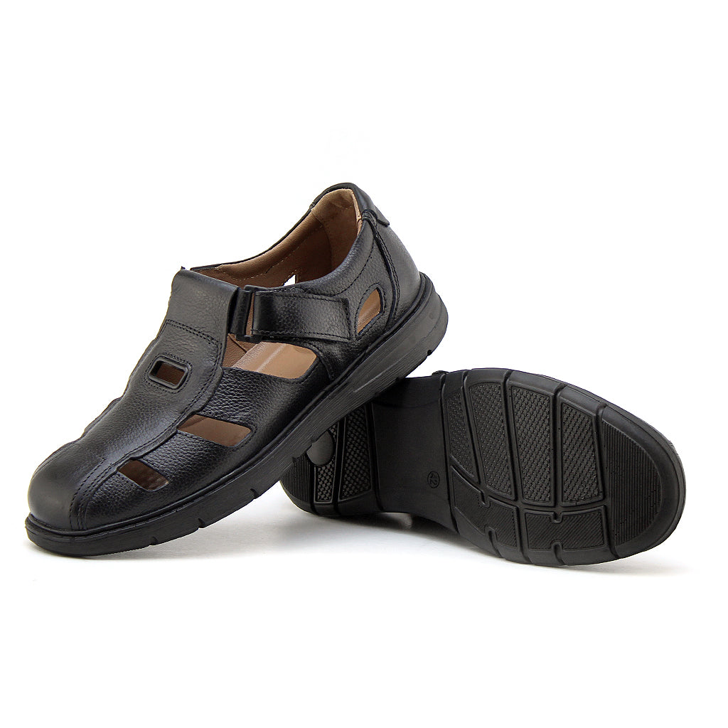 0205 sandale confort en cuir homme noir